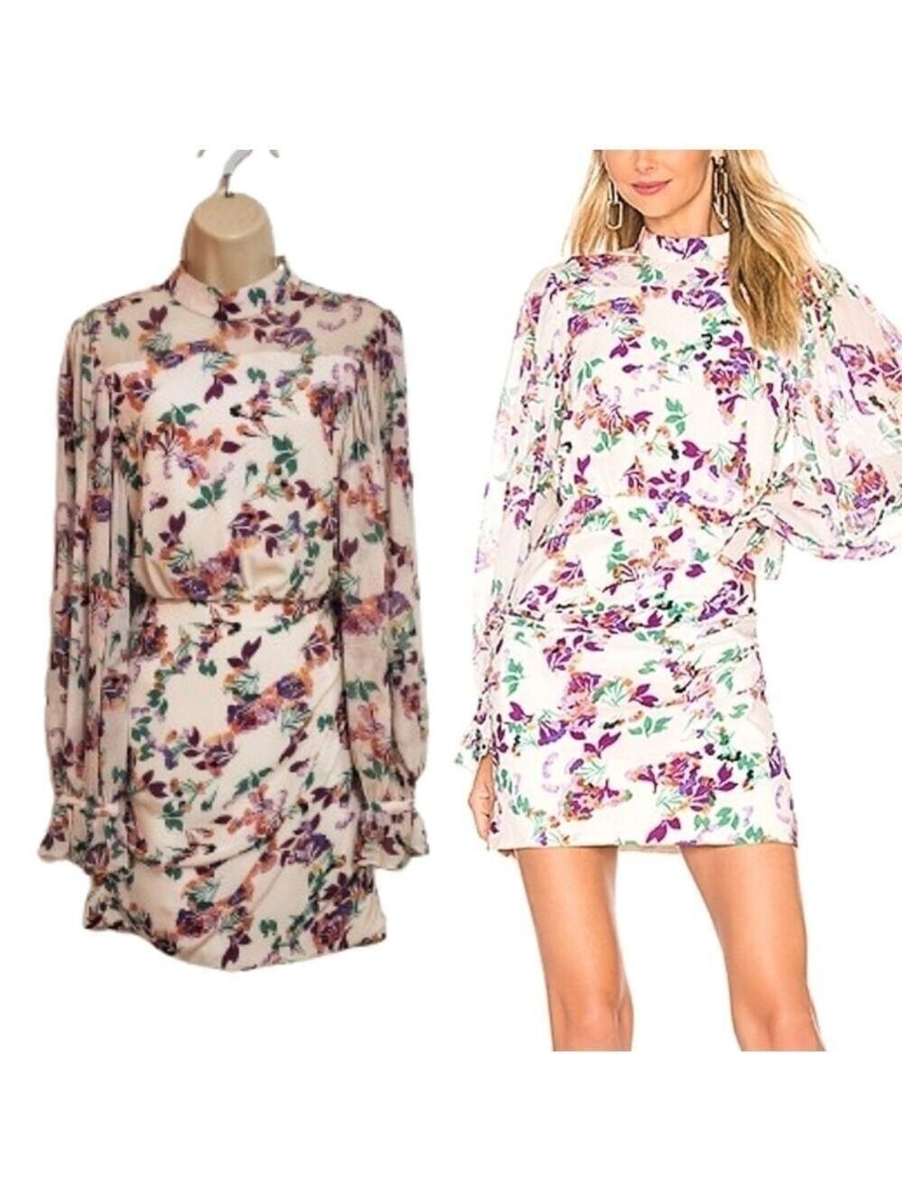 Saloni Rina Floral Silk Long Sleeve Mini Dress